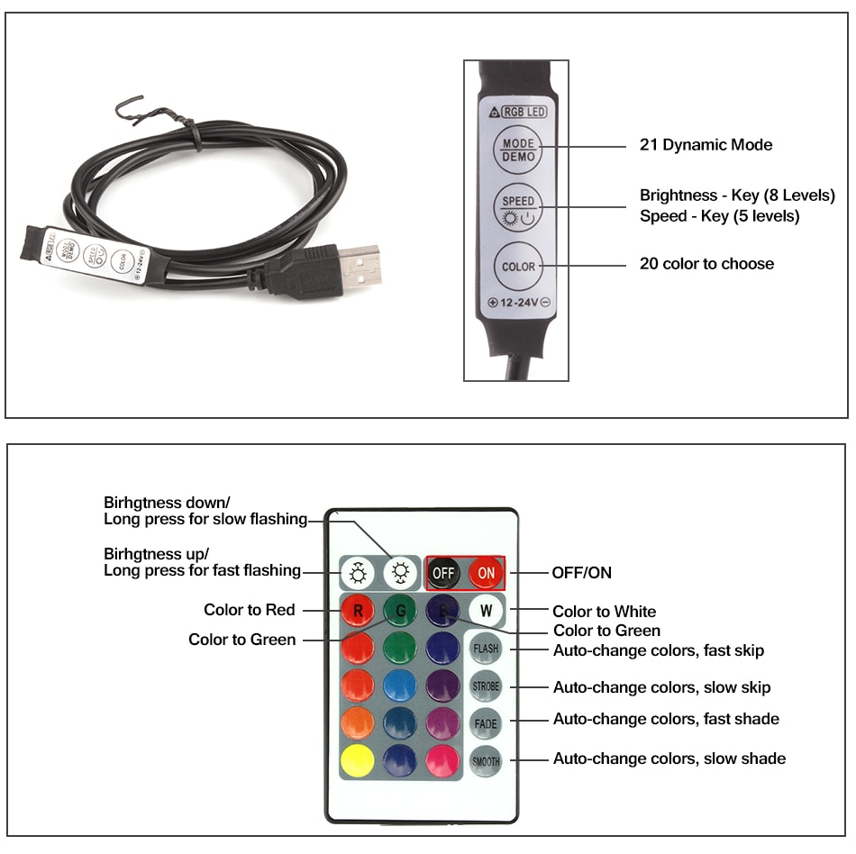 Flexible 5V LED Strip USB Cable